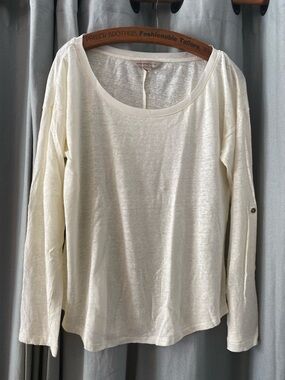 Banana Republic Cream Scoop Neck Long Sleeve Tee, 100% Linen, Women’s Size Large